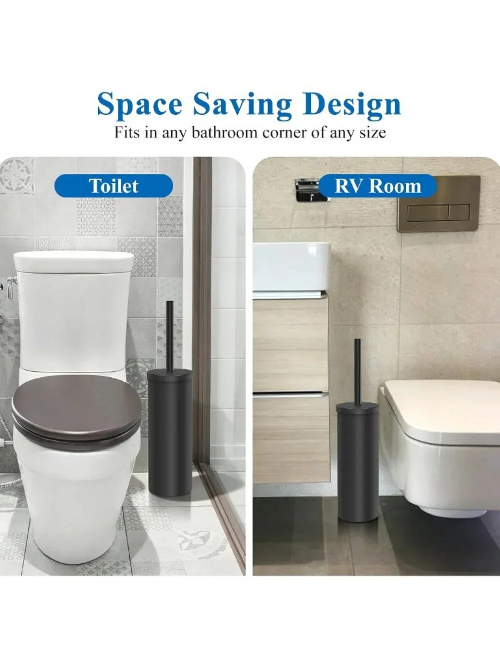 Rustproof Stainless Steel Toilet Brush Set with Holder & 2 Extra Brush Heads